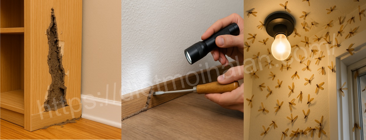 Hình ảnh minh họa cách kiểm tra mối trong nhà và dấu hiệu nhận biết mối mọt